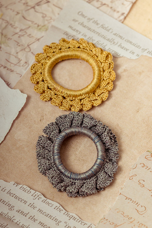 Samoolam Guncha Mustard Grey Bloom Scrunchie (Set Of 2)