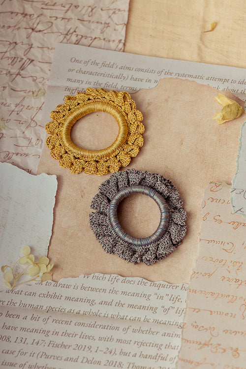 Samoolam Guncha Mustard Grey Bloom Scrunchie (Set Of 2)