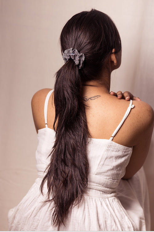 Samoolam Guncha Mustard Grey Bloom Scrunchie (Set Of 2)