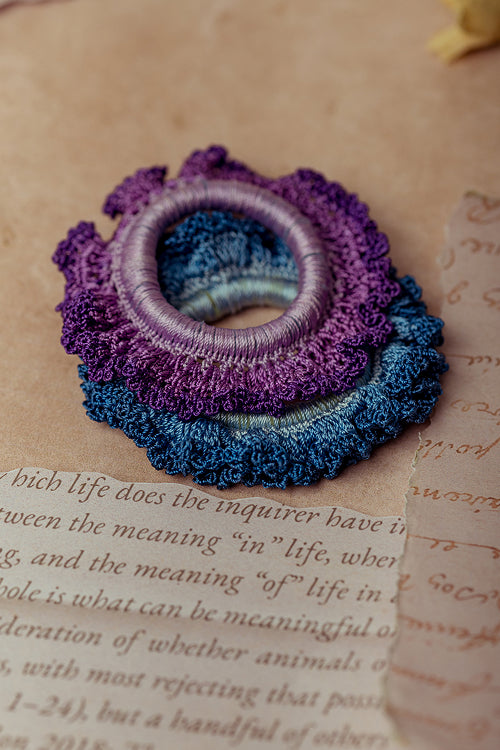 Samoolam Guncha Purple Blue Ombre Bloom Scrunchie (Set Of 2)