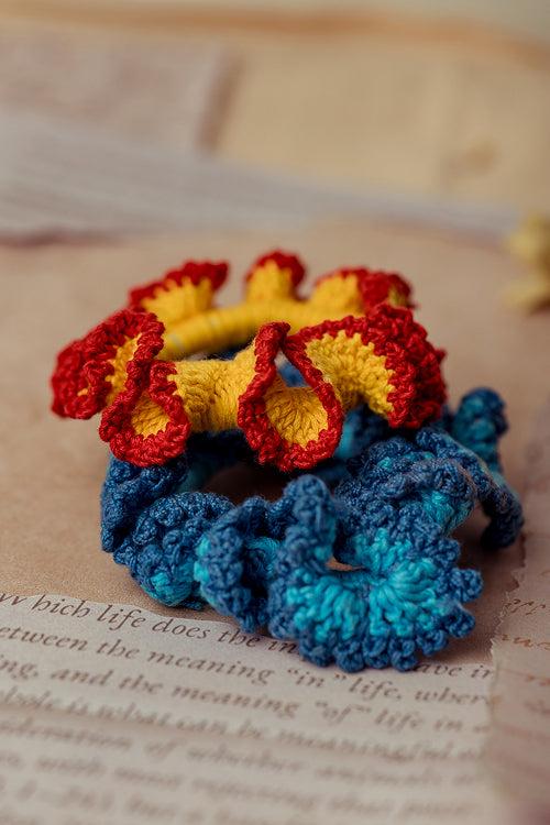Samoolam Guncha Yellow Blue Pop Cluster Scrunchie (Set Of 2)