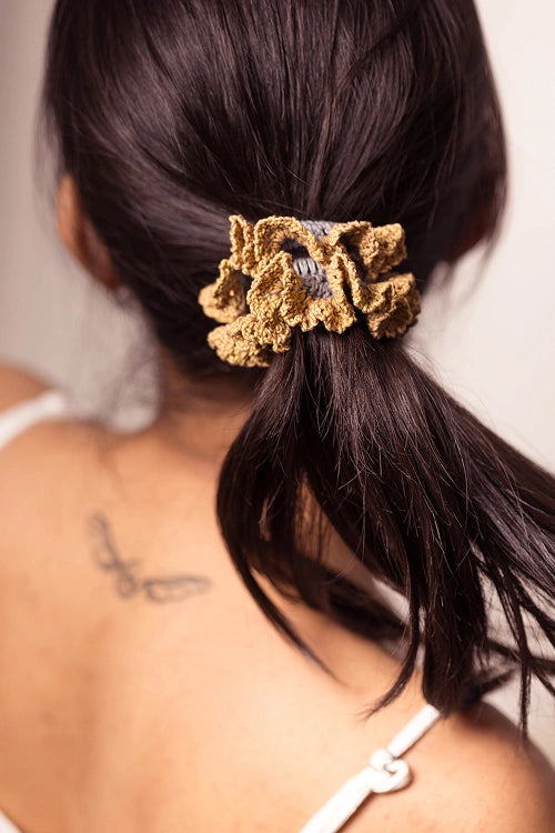 Samoolam Guncha Mustard Green Cluster Scrunchie (Set of 2)