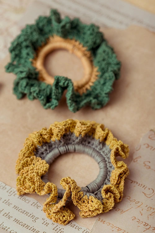 Samoolam Guncha Mustard Green Cluster Scrunchie (Set of 2)