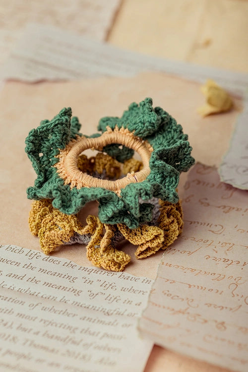 Samoolam Guncha Mustard Green Cluster Scrunchie (Set of 2)