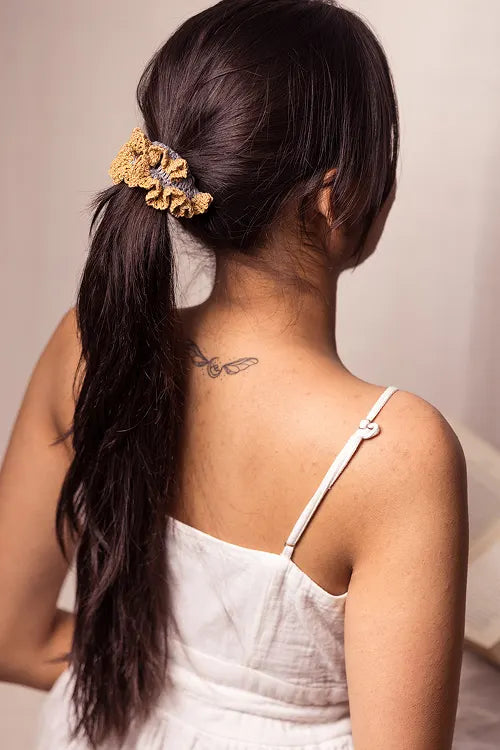 Samoolam Guncha Mustard Green Cluster Scrunchie (Set of 2)