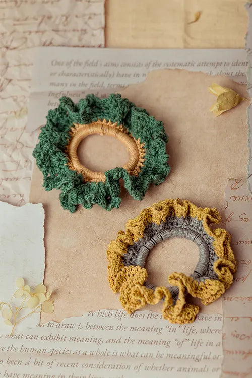 Samoolam Guncha Mustard Green Cluster Scrunchie (Set of 2)