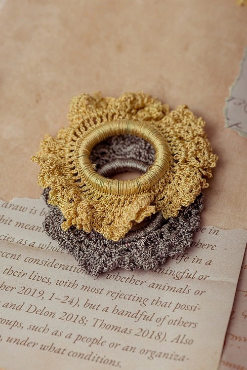 Samoolam Guncha Grey Gold Bloom Scrunchie (Set of 2)