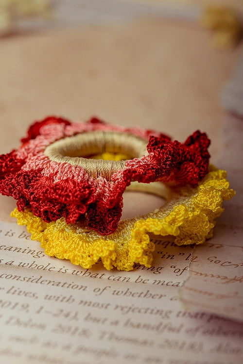 Samoolam Guncha Red Yellow Ombre Bloom Scrunchie (Set of 2)