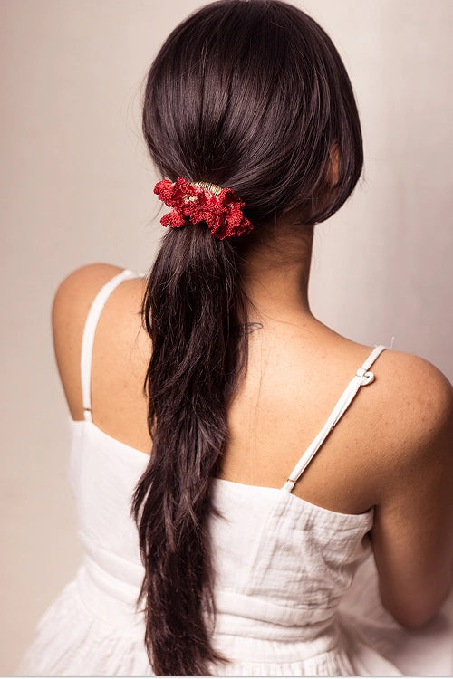 Samoolam Guncha Red Yellow Ombre Bloom Scrunchie (Set of 2)