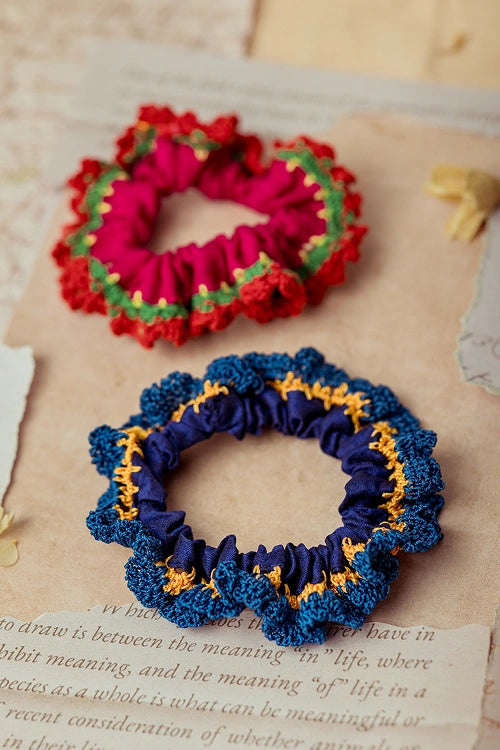 Samoolam Guncha Red Indigo Pop Bloom Scrunchie (Set of 2)
