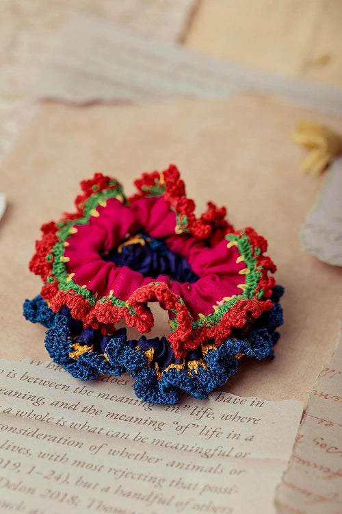 Samoolam Guncha Red Indigo Pop Bloom Scrunchie (Set of 2)