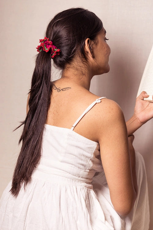 Samoolam Guncha Red Indigo Pop Bloom Scrunchie (Set of 2)