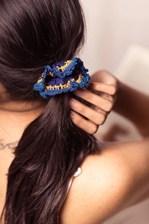 Samoolam Guncha Red Indigo Pop Bloom Scrunchie (Set of 2)