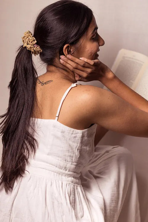 Samoolam Guncha Grey Yellow Pastel Bloom Scrunchie (Set of 2)