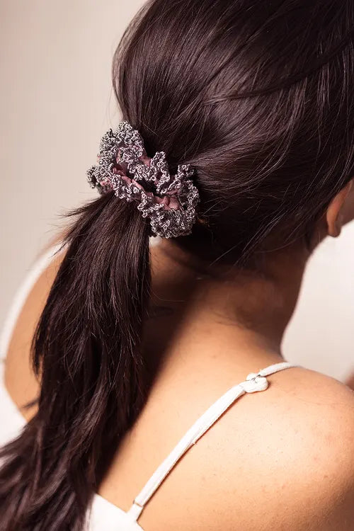 Samoolam Guncha Grey Yellow Pastel Bloom Scrunchie (Set of 2)