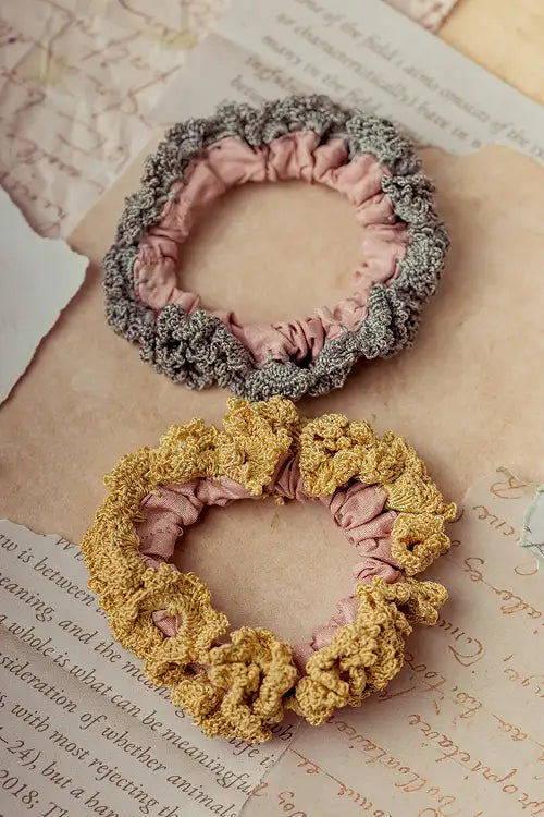 Samoolam Guncha Grey Yellow Pastel Bloom Scrunchie (Set of 2)