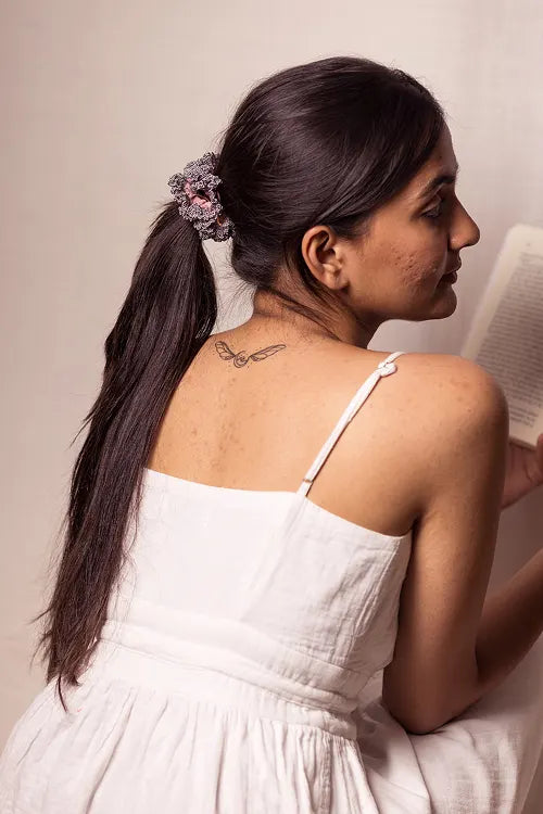 Samoolam Guncha Grey Yellow Pastel Bloom Scrunchie (Set of 2)