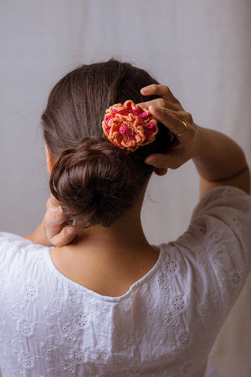 Samoolam Handmade Crochet Hairstick ~ Pink Poppy