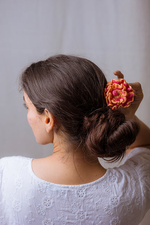 Samoolam Handmade Crochet Hairstick ~ Pink Poppy