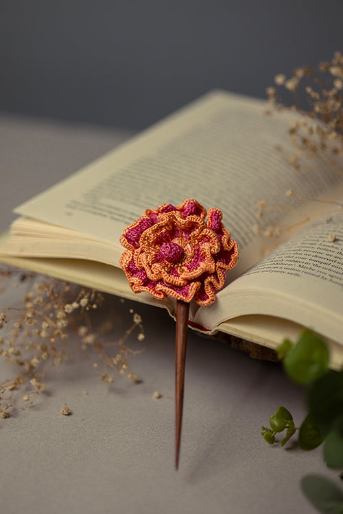 Samoolam Handmade Crochet Hairstick ~ Pink Poppy