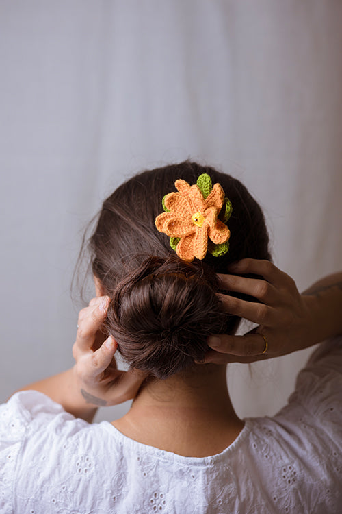 Samoolam Handmade Crochet Hairstick ~ Mustard Camelia