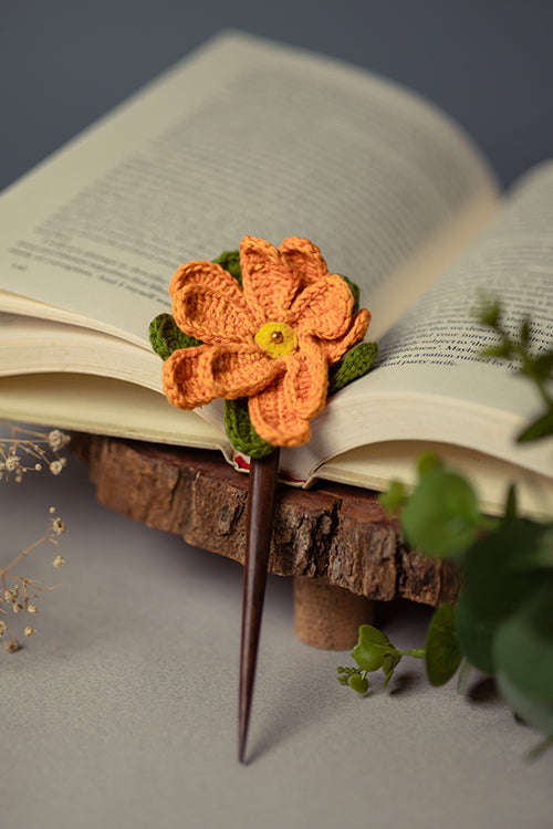 Samoolam Handmade Crochet Hairstick ~ Mustard Camelia