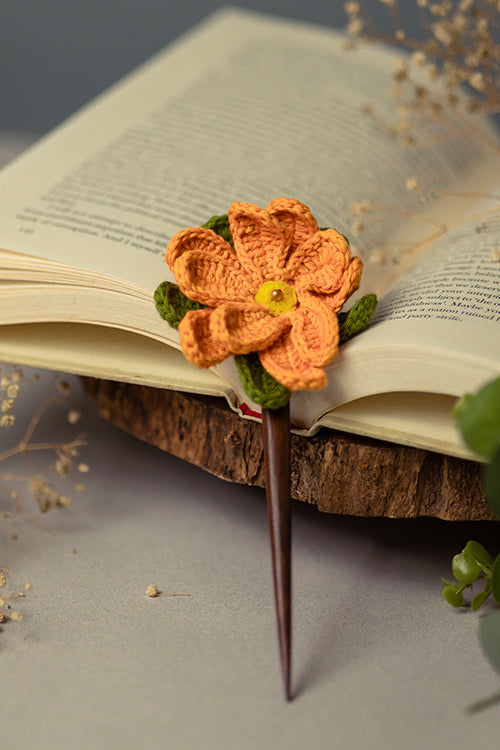 Samoolam Handmade Crochet Hairstick ~ Mustard Camelia