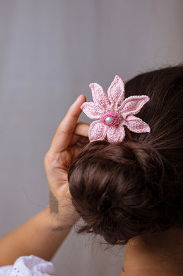 Samoolam Handmade Crochet Hairstick ~  Soft Pink Cosmos