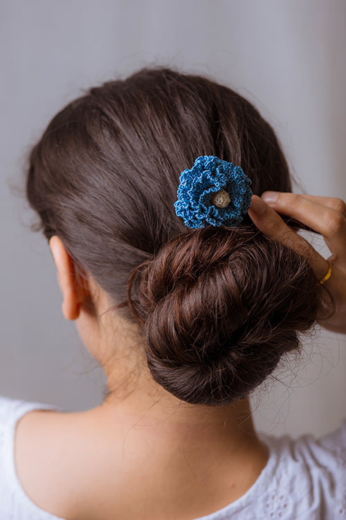 Samoolam Handmade Crochet Hairstick ~  Blue Poppy