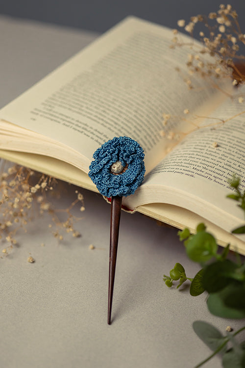 Samoolam Handmade Crochet Hairstick ~  Blue Poppy