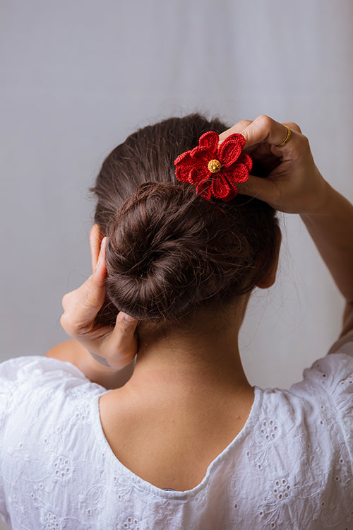 Samoolam Handmade Crochet Hairstick ~ Dark Red Camelia