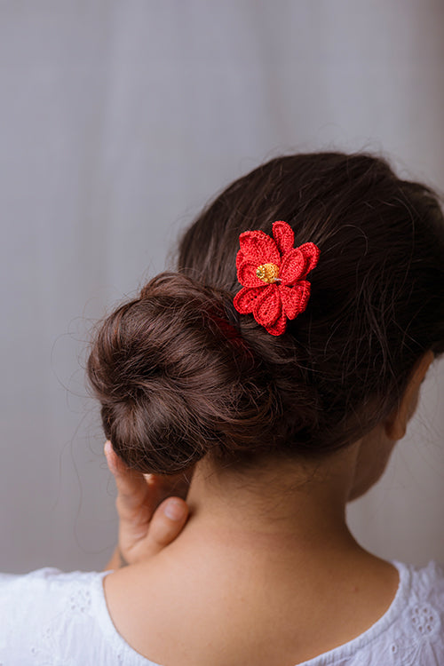 Samoolam Handmade Crochet Hairstick ~ Dark Red Camelia