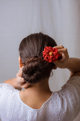 Samoolam Handmade Crochet Hairstick ~ Red Poppy