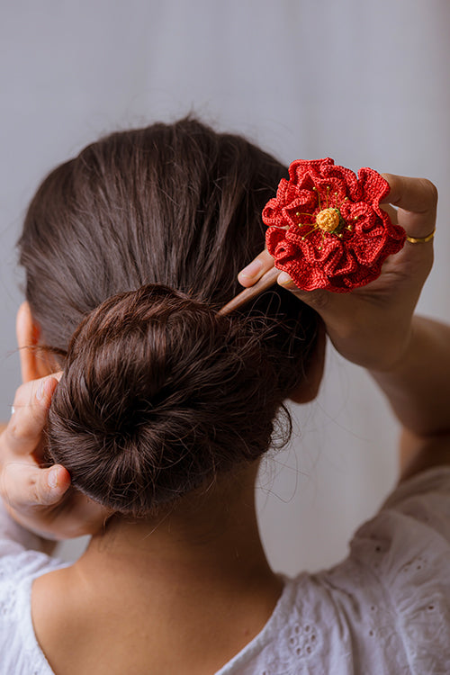 Samoolam Handmade Crochet Hairstick ~ Red Poppy