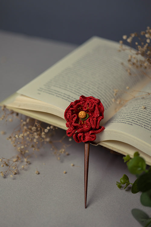 Samoolam Handmade Crochet Hairstick ~ Red Poppy