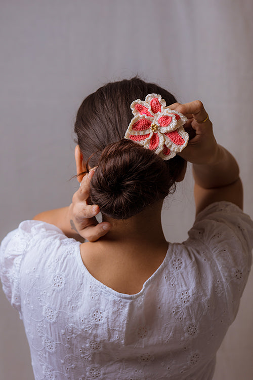Samoolam Handmade Crochet Hairstick ~  Pink & White Petunia
