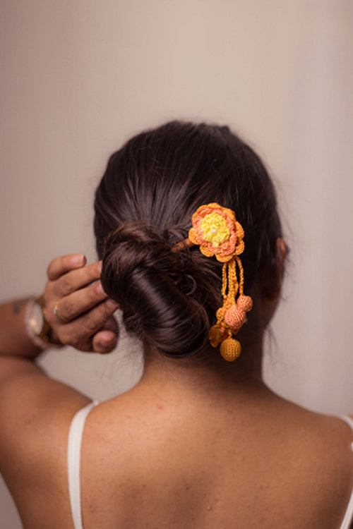 Samoolam Guncha Mustard Yellow Camelia Bunch - Hairstick