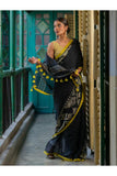 Handwoven Elegance. Exclusive Linen Jamdani Saree - Black Beauty