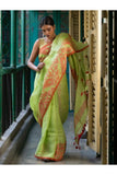 Handwoven Elegance. Exclusive Linen Jamdani Saree  - Lime
