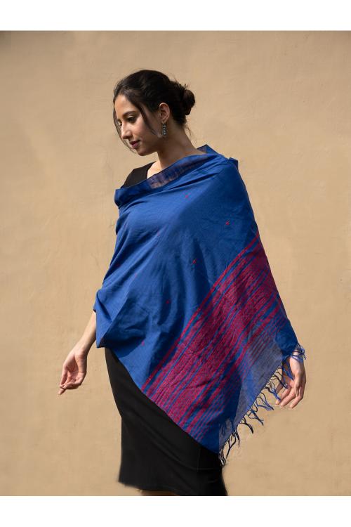 Handwoven Kashida Pattu Cotton Stole / Dupatta - Royal Blue