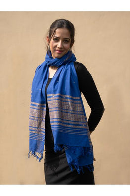 Handwoven Kashida Pattu Cotton Stole / Dupatta - Blue Elegance