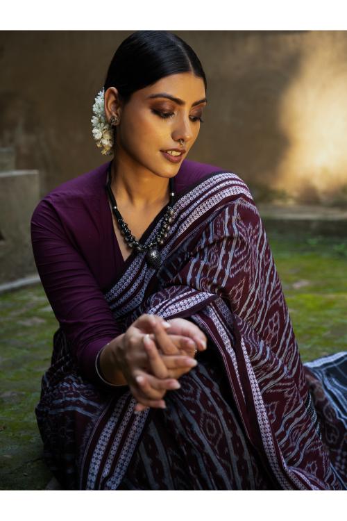 Handwoven Sambhalpuri Ikat Cotton Saree - Brown Elegance