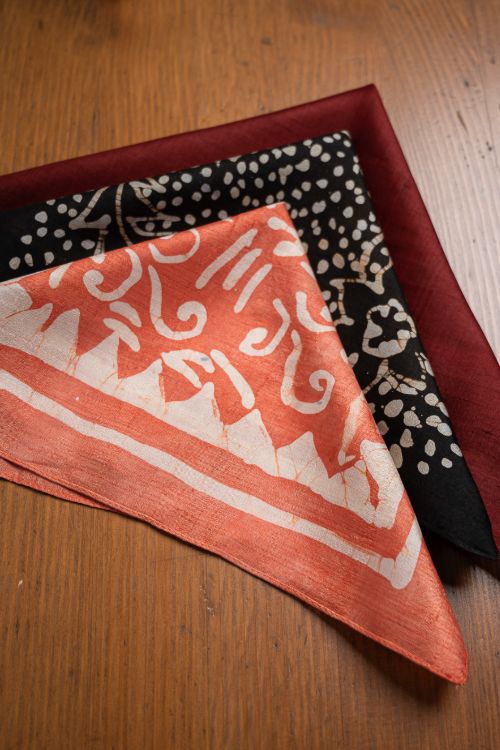 TICH Heritage Batik Print Pocket Squares (Set of 3)-Maroon, Black & Orange