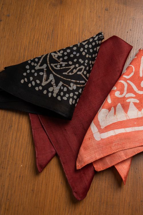 TICH Heritage Batik Print Pocket Squares (Set of 3)-Maroon, Black & Orange