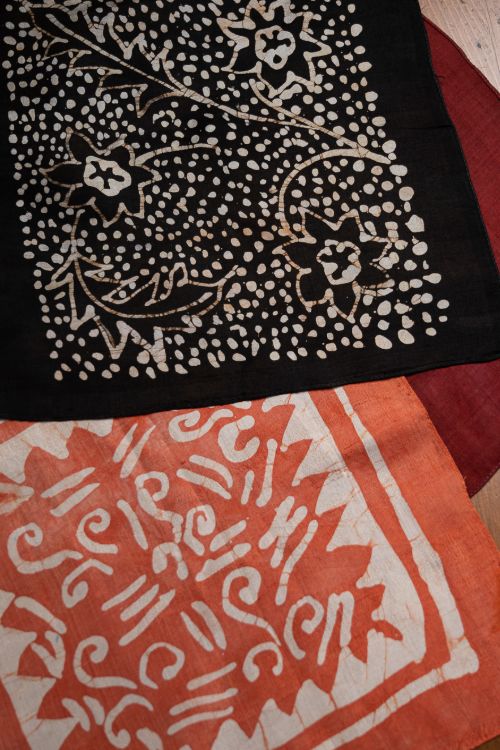 TICH Heritage Batik Print Pocket Squares (Set of 3)-Maroon, Black & Orange