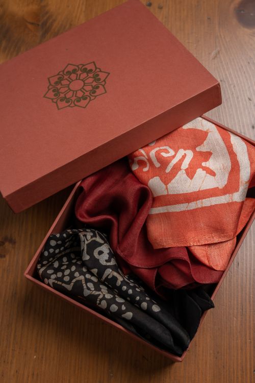 TICH Heritage Batik Print Pocket Squares (Set of 3)-Maroon, Black & Orange