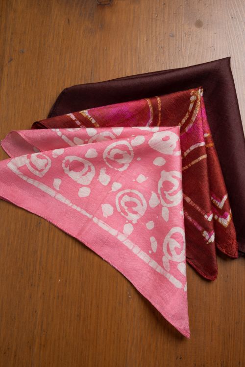 TICH Heritage Batik Print Pocket Squares (Set of 3)-Wine, Red & Pink