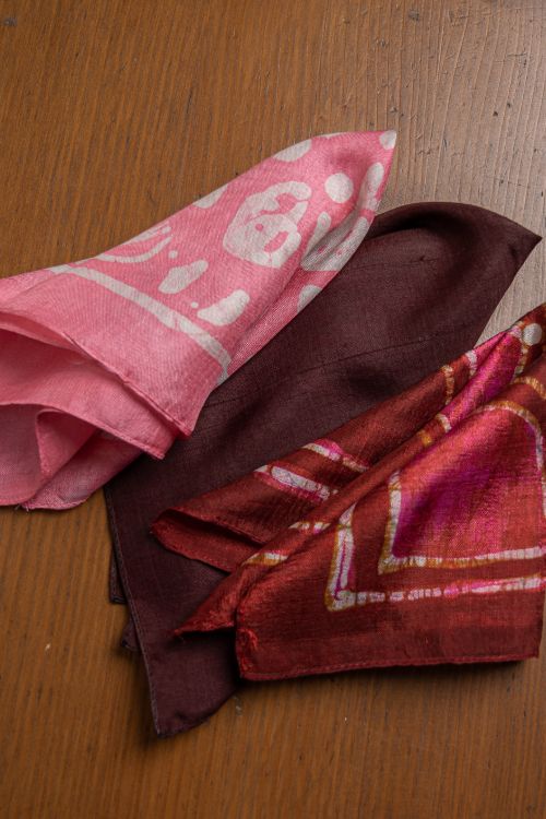 TICH Heritage Batik Print Pocket Squares (Set of 3)-Wine, Red & Pink