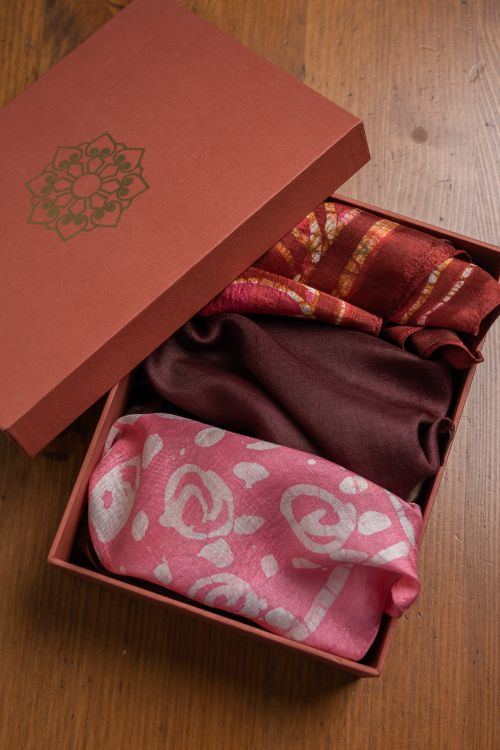 TICH Heritage Batik Print Pocket Squares (Set of 3)-Wine, Red & Pink