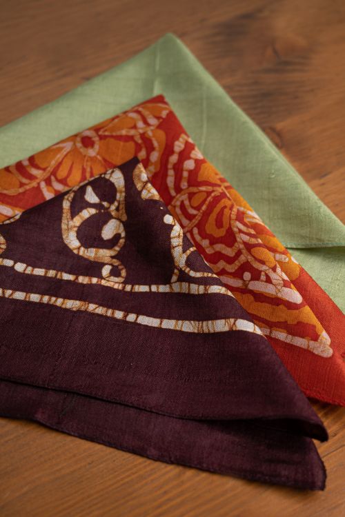TICH Heritage Batik Print Pocket Squares (Set of 3)-Mint Green, Violet & Orange